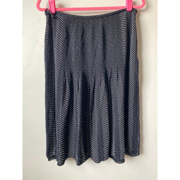 Talbots 100% Pure Silk Black w/ White Polka Dots Pleated Flowy Midi Skirt- Sz 12 - Picture 2 of 9